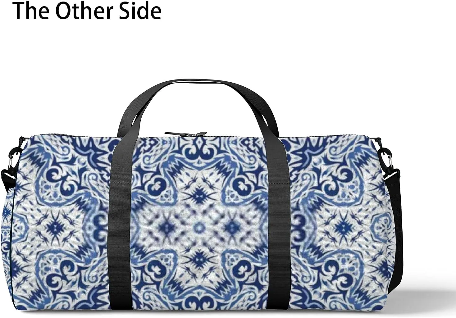 Retro Oriental Navy Blue Floral Decor Pattern Sports Bag Tote Bag Waterproof Gym Bag with Shoulder Strap Zipper 2 Side Pockets for Men and Women, Travel and Storage Shoulder Bag.