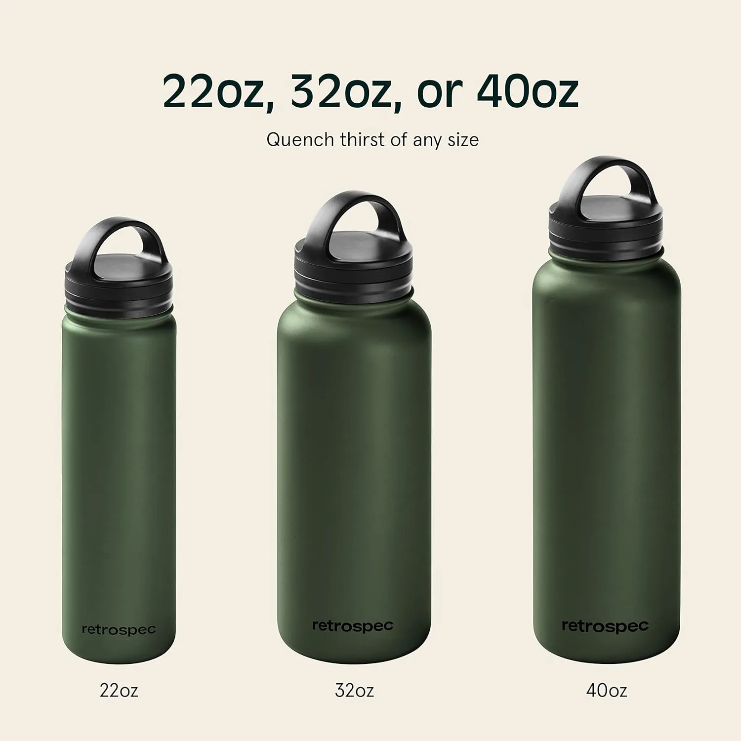 Retrospec Alder Insulated Water Bottle with Straw Lid & Handle Cap - Stainless Steel Wide Mouth Double-Wall Vacuum Insulated Thermos - BPA Free Leakproof Canteen