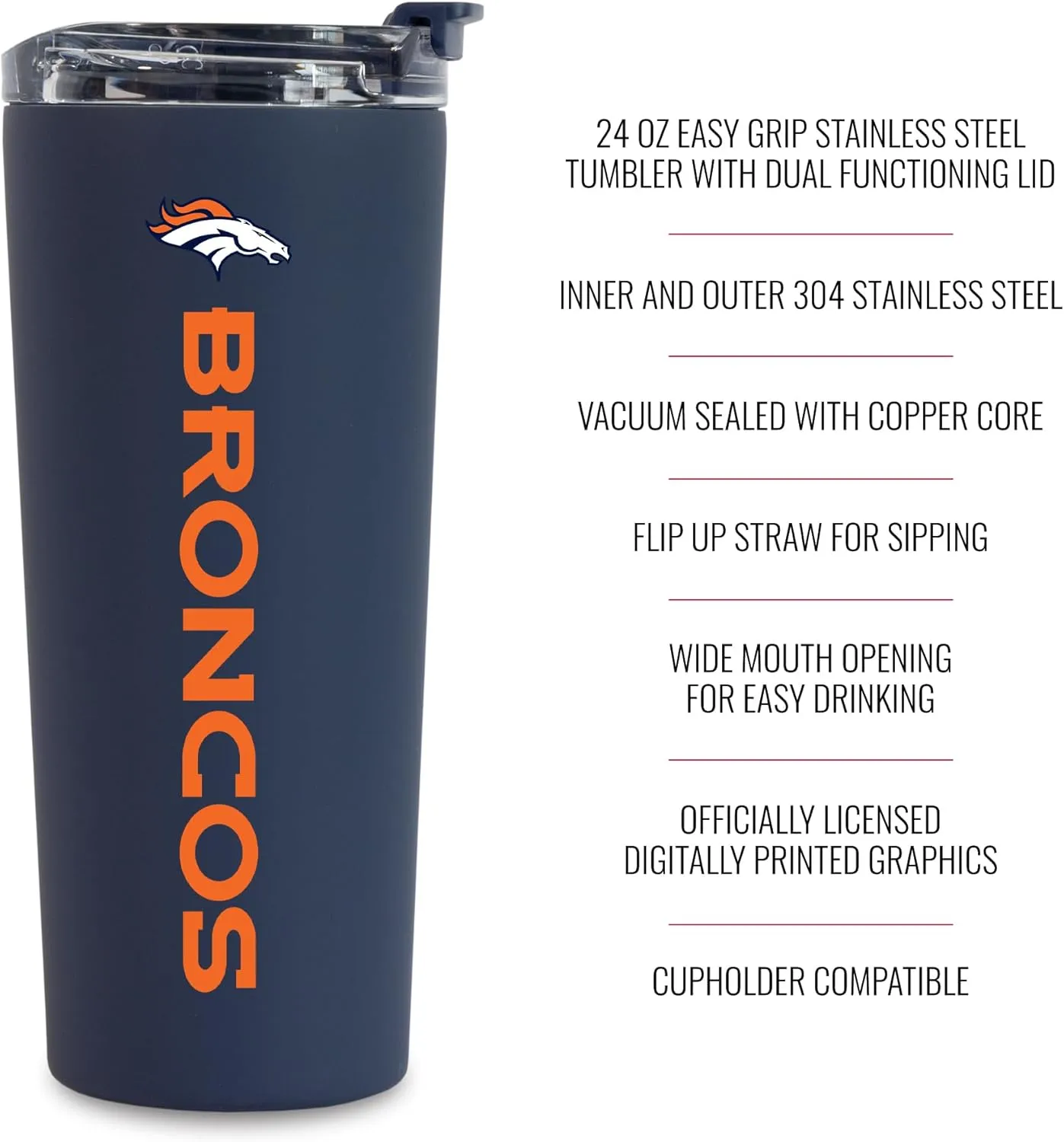 Rico Industries NFL Football 24oz Stainless Steel Tumbler with Lid and Dual Functioning Lid