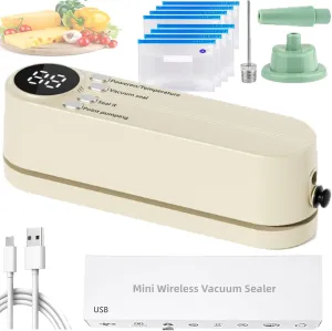 Rightfavour Mini Cordless Vacuum Sealer, Handheld Portable Rechargeable Snack Bag Sealing Machine with Air Pump, for Dry/Moist Food Storage with 10 Compression Bags