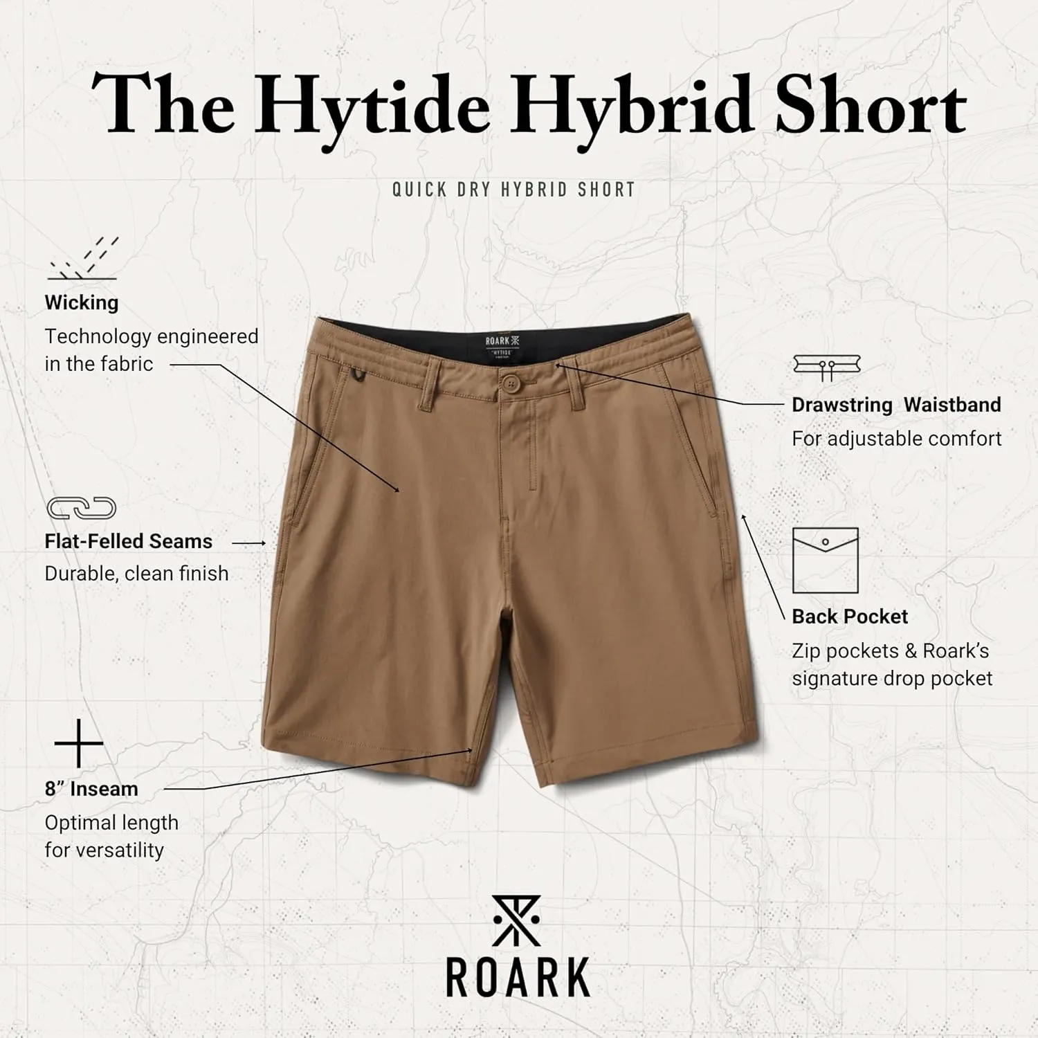 Roark Hytide Mens Hybrid Shorts 8" – Quick-Dry, 4-Way Stretch, Travel, Hiking, Golf & Casual Outdoor Shorts for Men