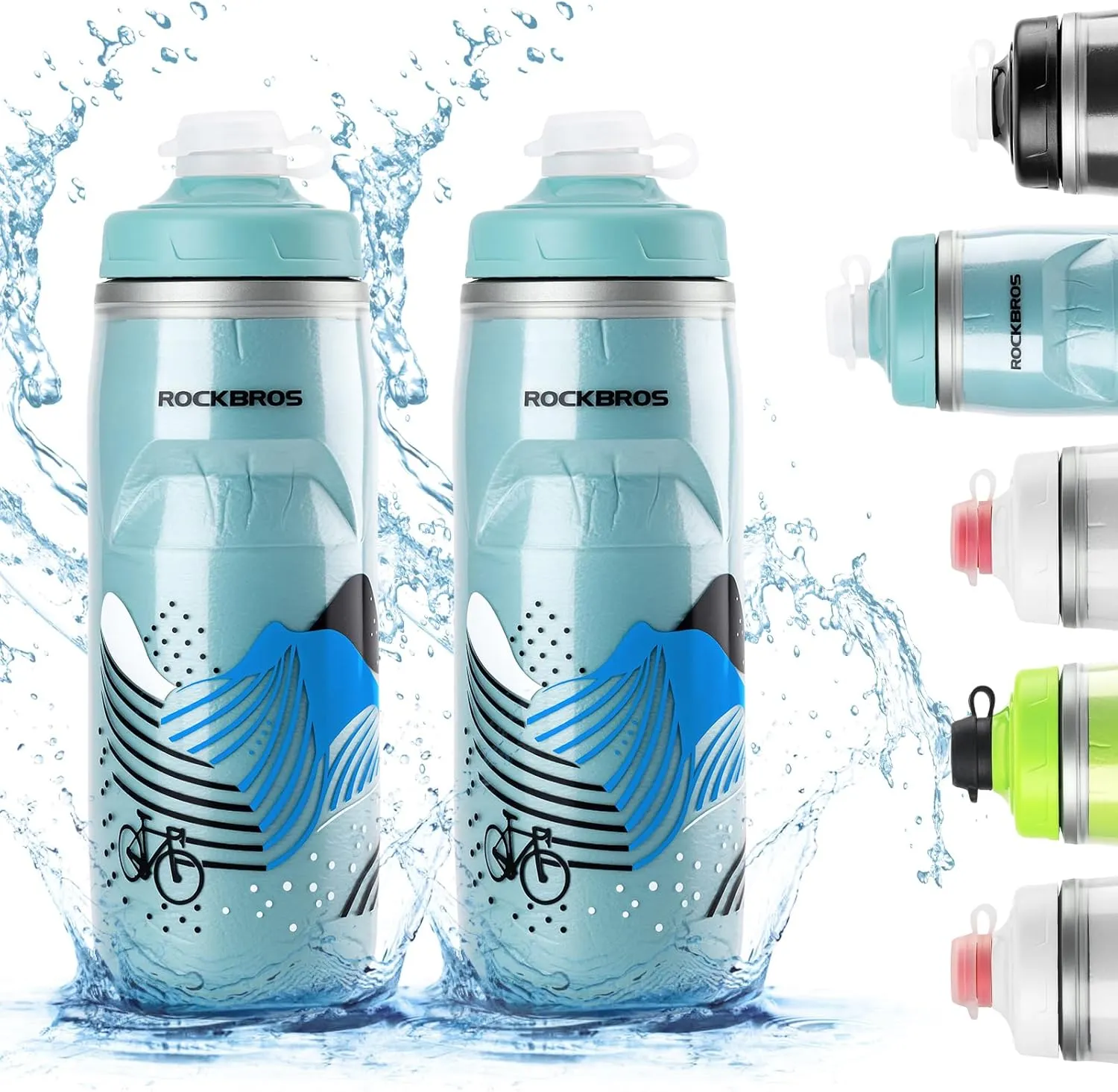 ROCKBROS Bike Water Bottle 21oz Bicycle Water Bottle for 5hrs Insulation Sports Squeeze Water Bottle with Leakproof Design