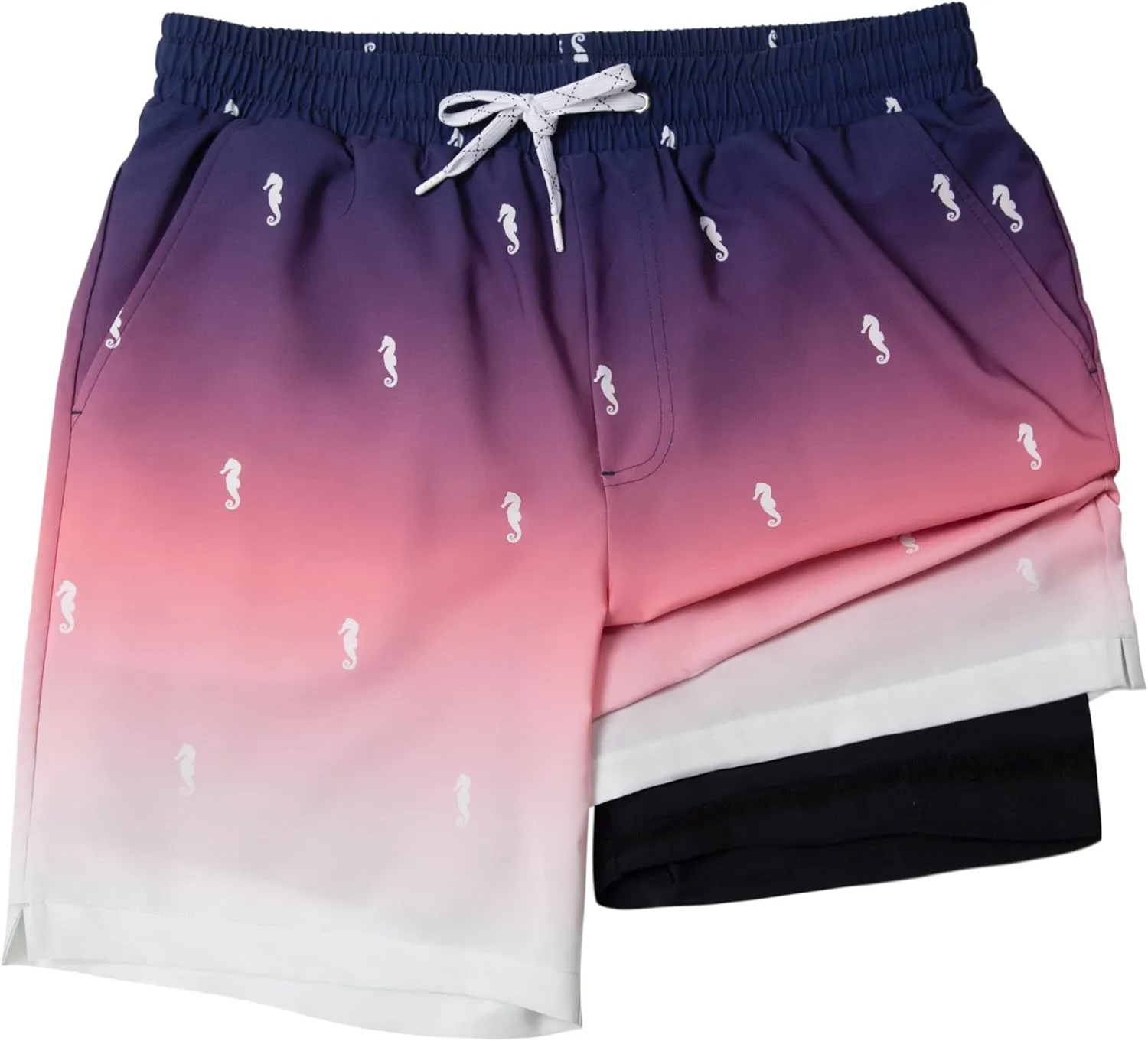 Rokka&Rolla Men's Swim Trunks with Compression Liner 7" Stretch Quick Dry Board Shorts