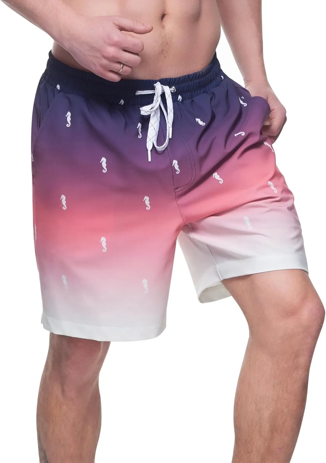 Rokka&Rolla Men's Swim Trunks with Compression Liner 7" Stretch Quick Dry Board Shorts