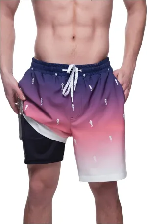 Rokka&Rolla Men's Swim Trunks with Compression Liner 7" Stretch Quick Dry Board Shorts
