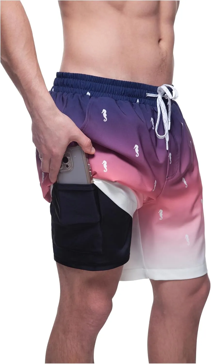 Rokka&Rolla Men's Swim Trunks with Compression Liner 7" Stretch Quick Dry Board Shorts