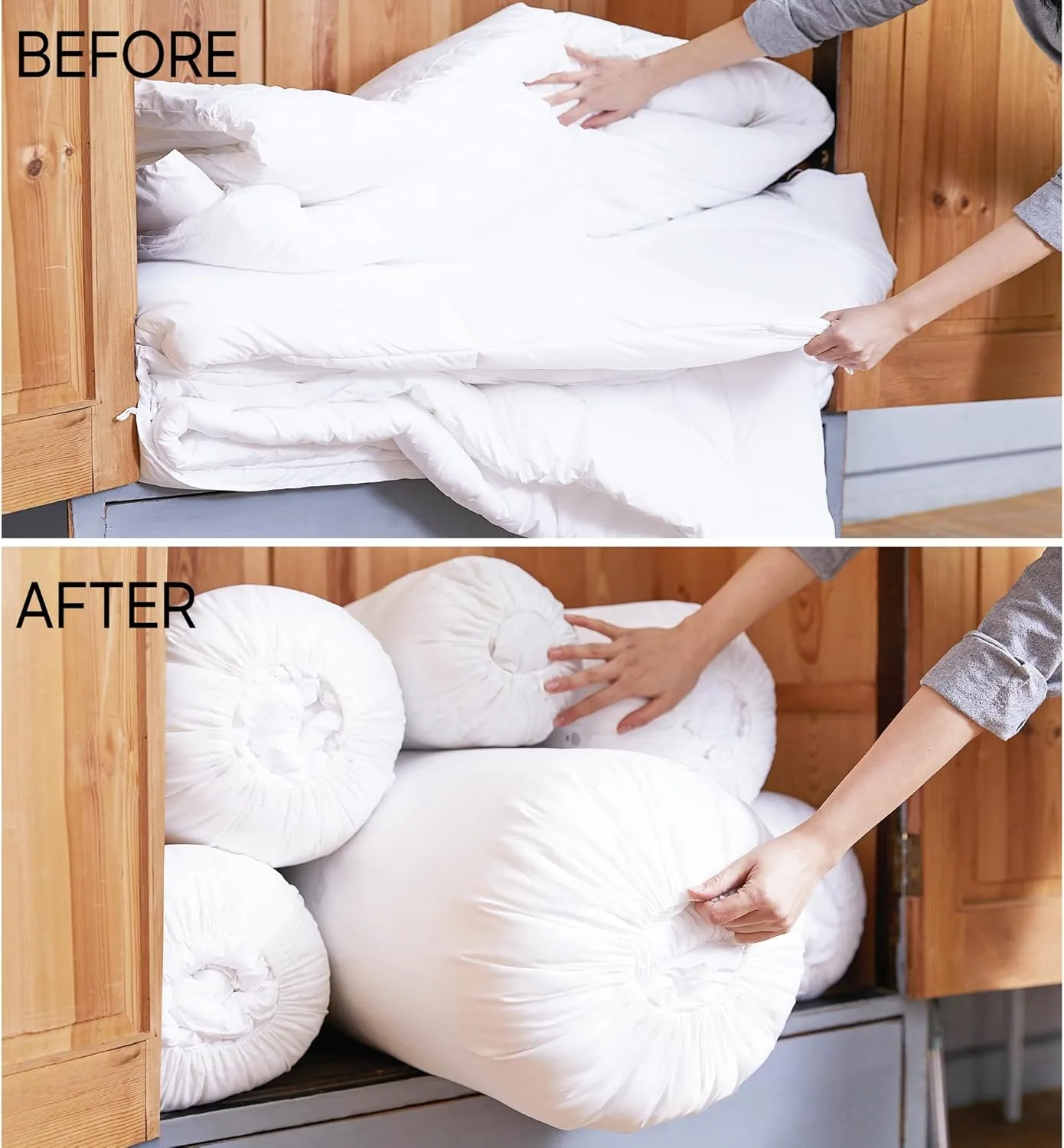 Roll&Stack Storage Bag Organizer, XL(92L) X 2, Blue - Perfect for Comforters, Blankets, Bedding, Bulky Clothes, and Puffer Jackets, Breathable, Dustproof, Washable, and Durable
