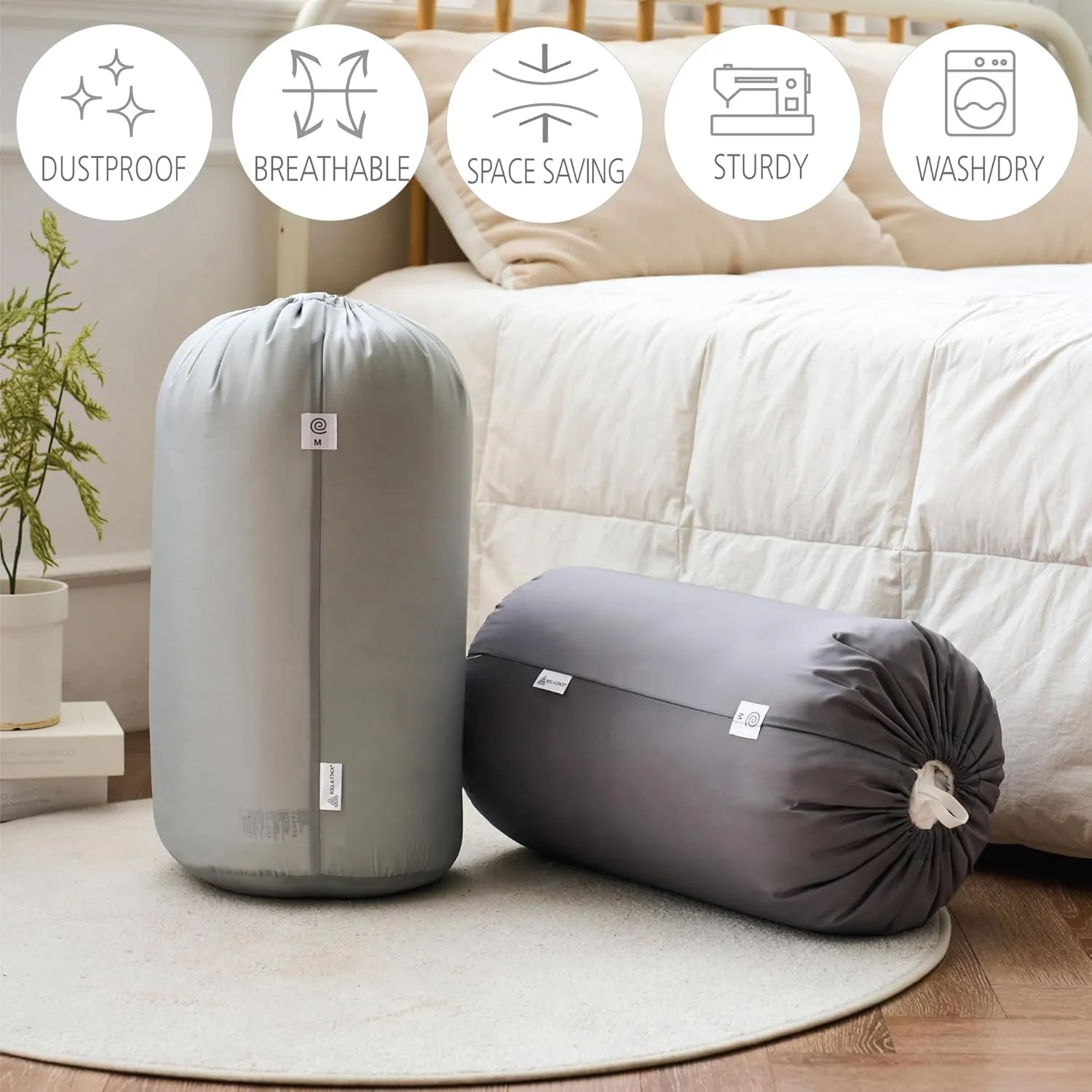 Roll&Stack Storage Bag Organizer, XL(92L) X 2, White - Perfect for Comforters, Blankets, Bedding, Bulky Clothes, and Puffer Jackets, Breathable, Dustproof, Washable, and Durable
