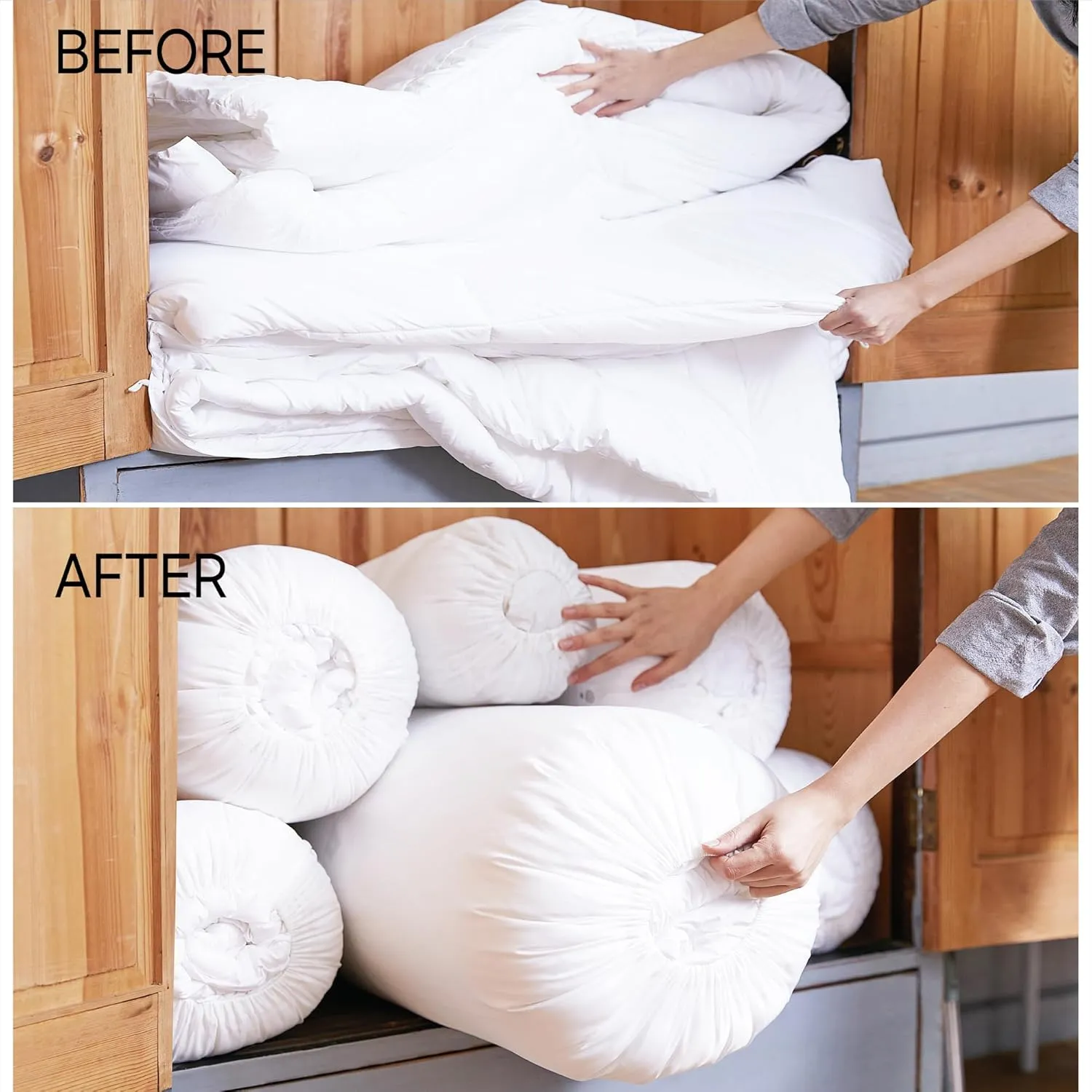Roll&Stack Storage Bag Organizer, XL(92L) X 2, White - Perfect for Comforters, Blankets, Bedding, Bulky Clothes, and Puffer Jackets, Breathable, Dustproof, Washable, and Durable