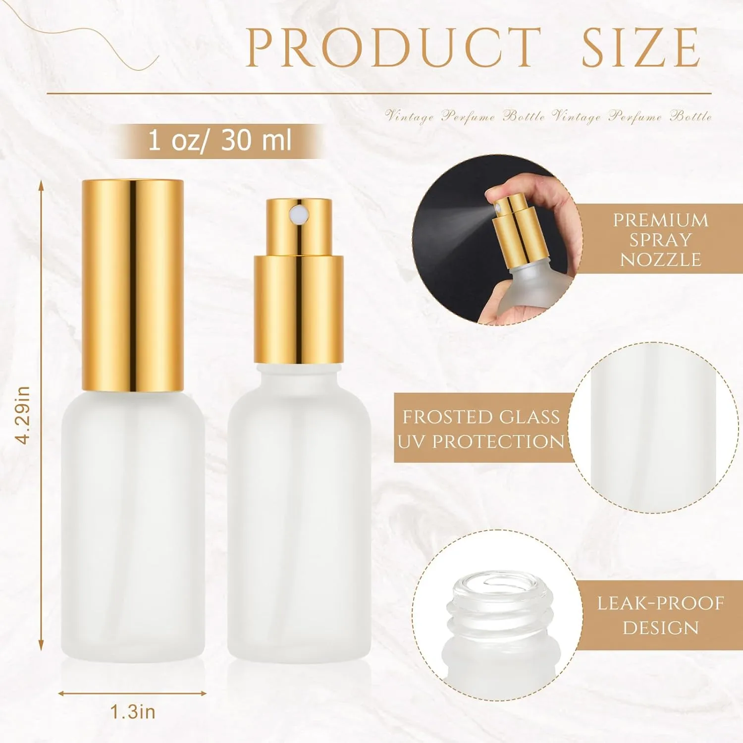 Roshtia 30 Pcs Glass Spray Bottle Clear Empty Bottles Small Refillable Reusable Perfume Bottle with Fine Mist Sprayer Pump for Face Body Travel(1 oz,Gold)