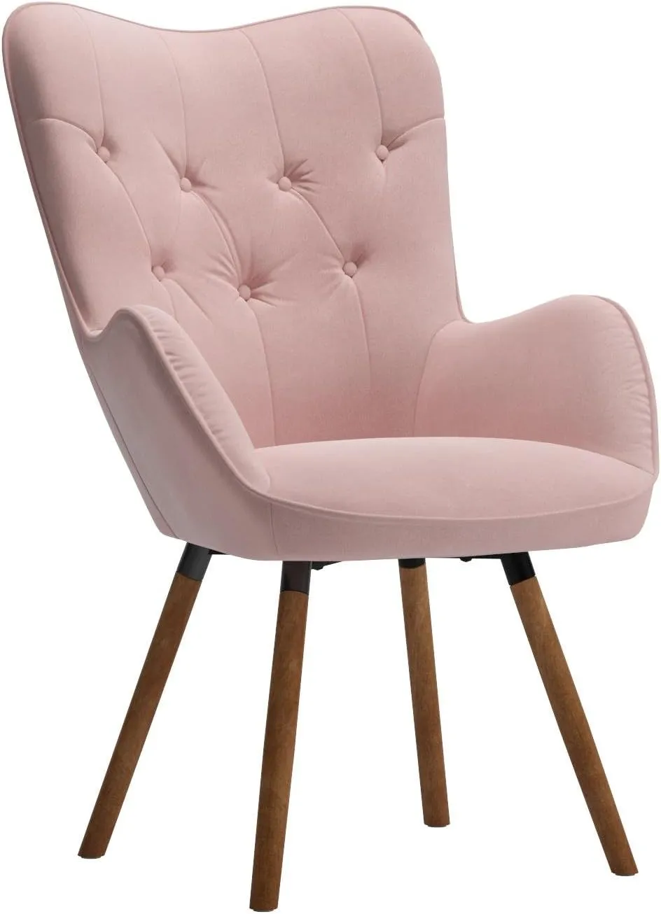 Roundhill Furniture Doarnin Contemporary Silky Velvet Tufted Button Back Accent Chair, Mauve