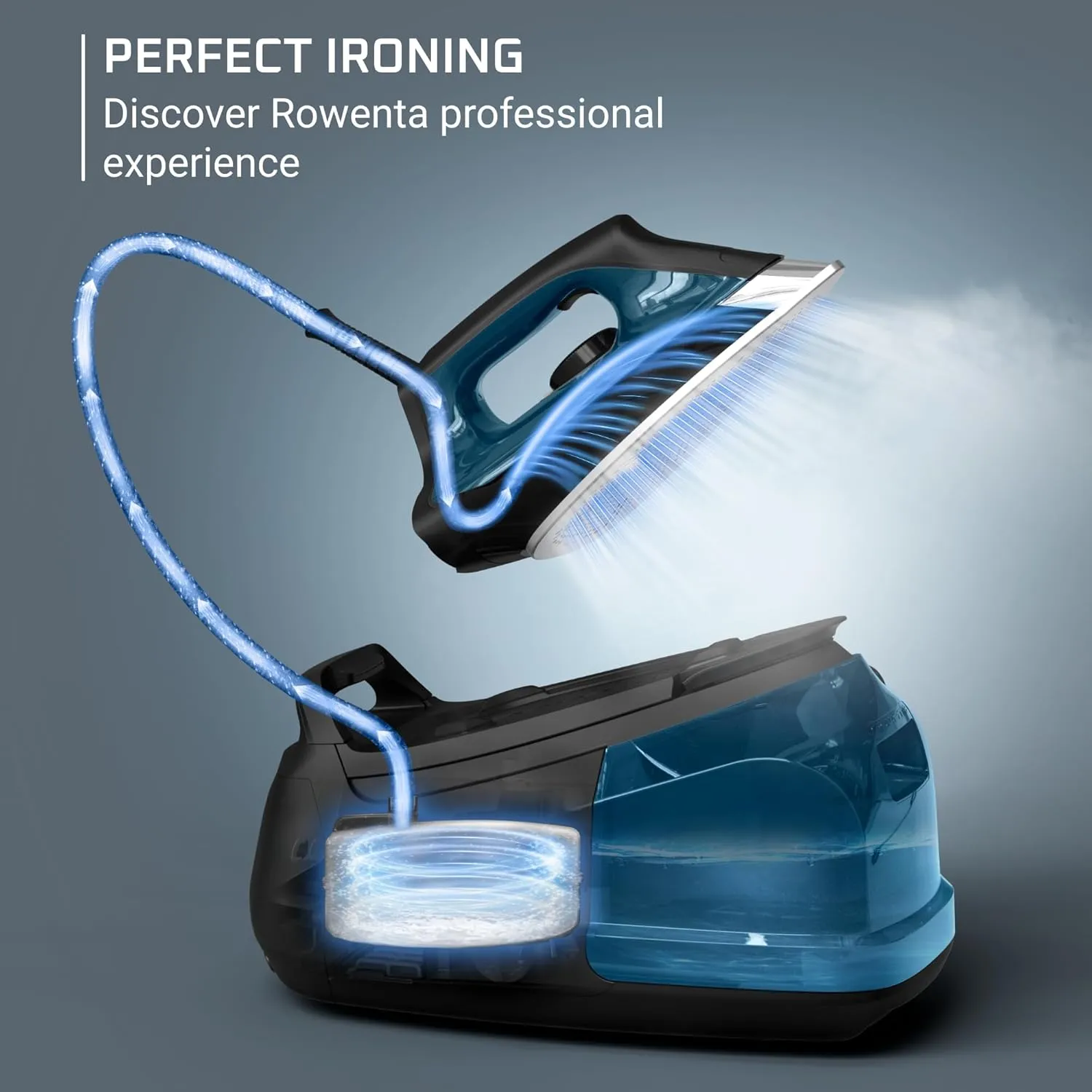 Rowenta, Iron, Stainless Steel Soleplate Professional Steam Station for Clothes, 1.1L Removable Tank, Fast Heat Up, 1800 Watts, Blue Clothes Iron, DG8624