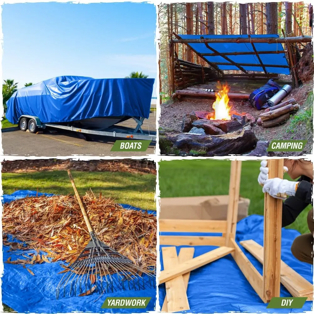 Rugged Rhino All Weather 100% Waterproof Heavy Duty Tarp, 2 Pack, 5 Mil UV Temperature Resistant Tarps, High Durability Multipurpose Cover, for Home Outdoor Patio Winter Leaf Camping, 10x20 Blue