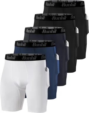 Runhit Men's Compression Shorts with Pockets Athletic Running Spandex Shorts Sports Workout Performance Base Layer Underwear