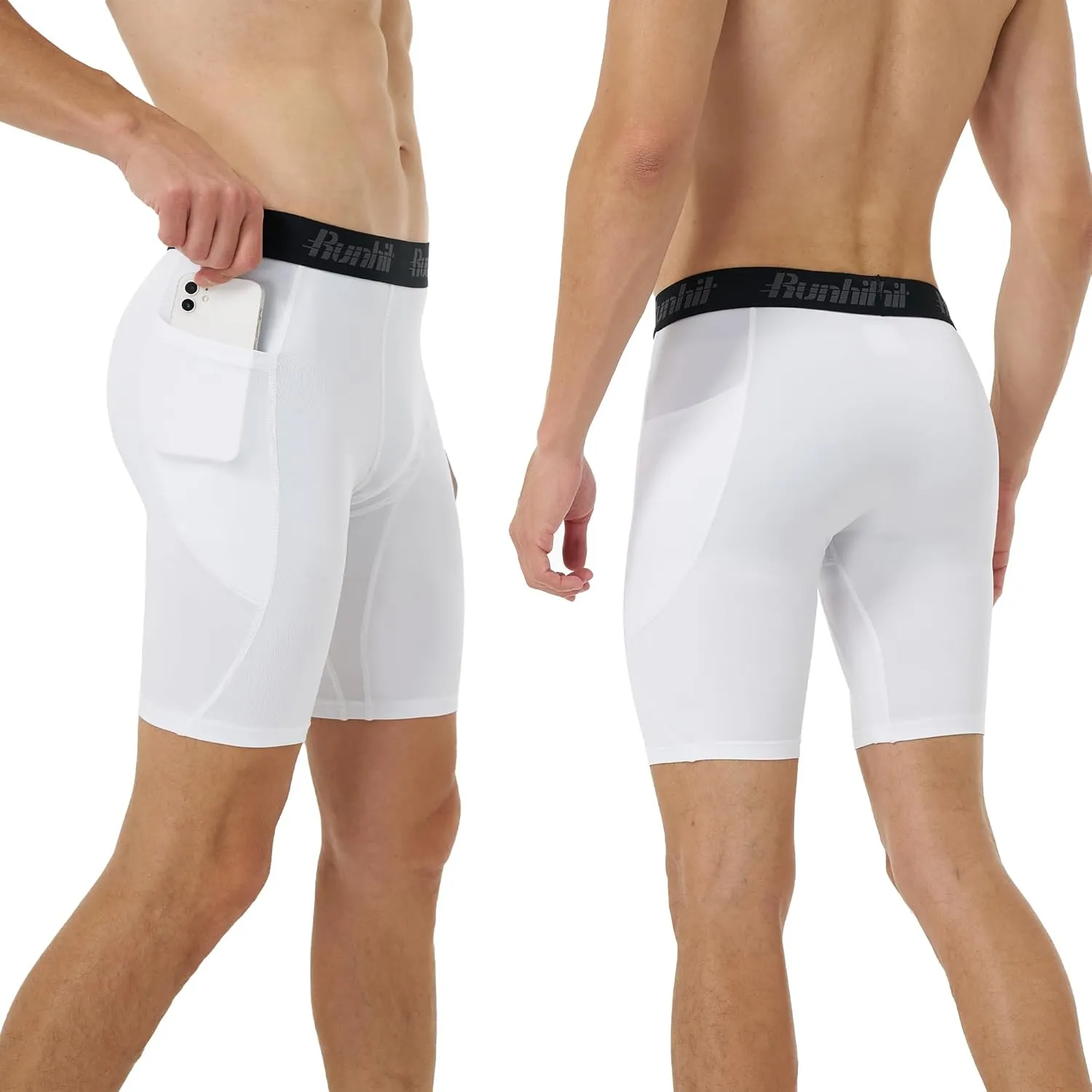 Runhit Men's Compression Shorts with Pockets Athletic Running Spandex Shorts Sports Workout Performance Base Layer Underwear