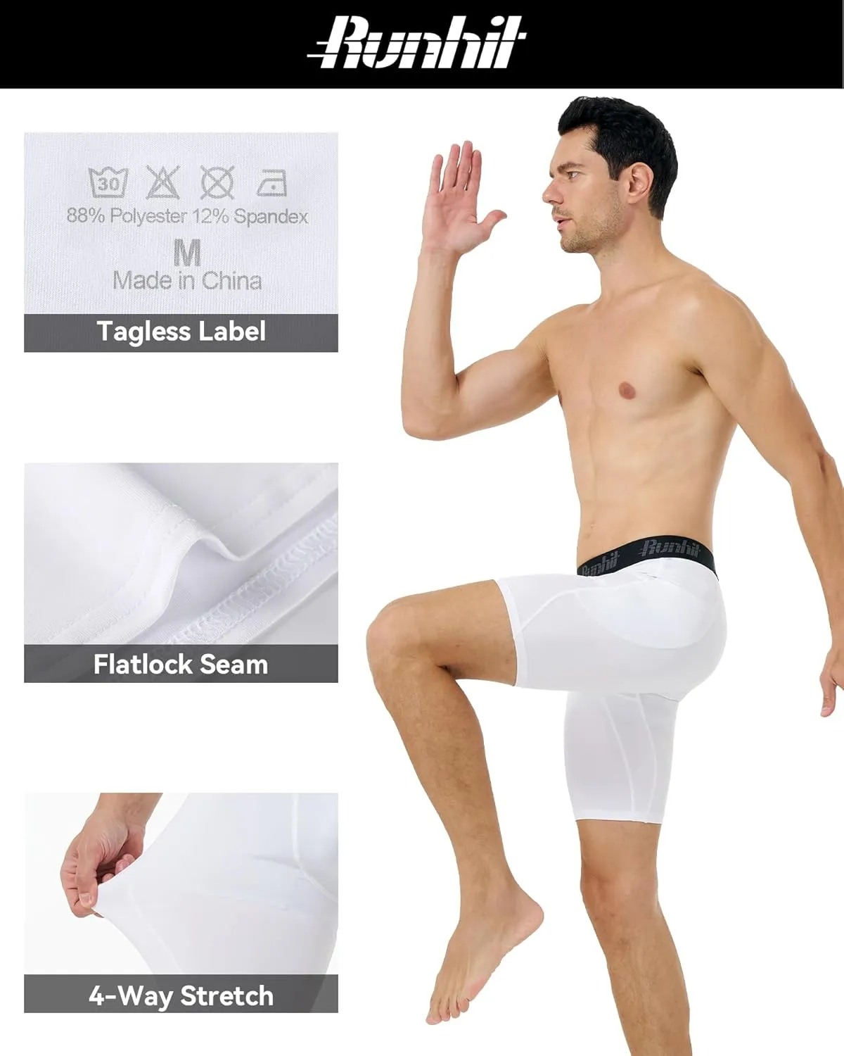 Runhit Men's Compression Shorts with Pockets Athletic Running Spandex Shorts Sports Workout Performance Base Layer Underwear