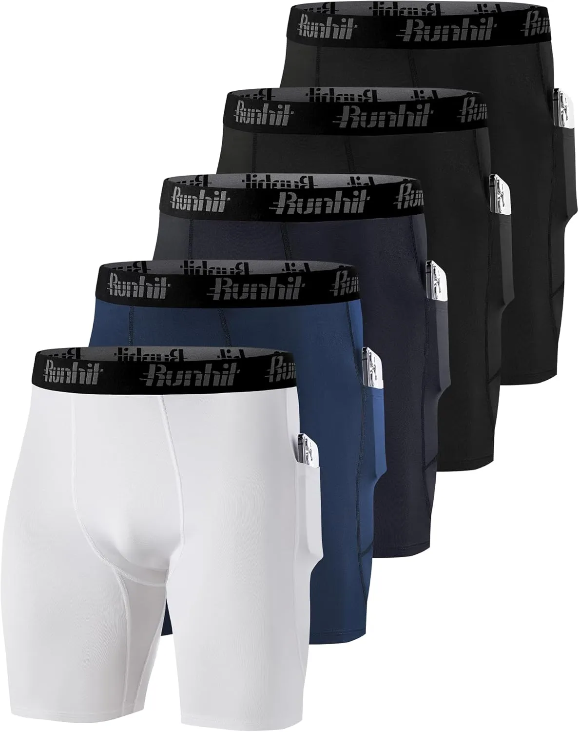 Runhit Men's Compression Shorts with Pockets Athletic Running Spandex Shorts Sports Workout Performance Base Layer Underwear