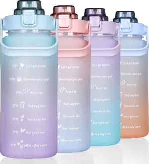 RYI Large Half Gallon 64 OZ Motivational Water Bottle with Straw Time Marker BPA Free for Sport and Fitness Blue Purple