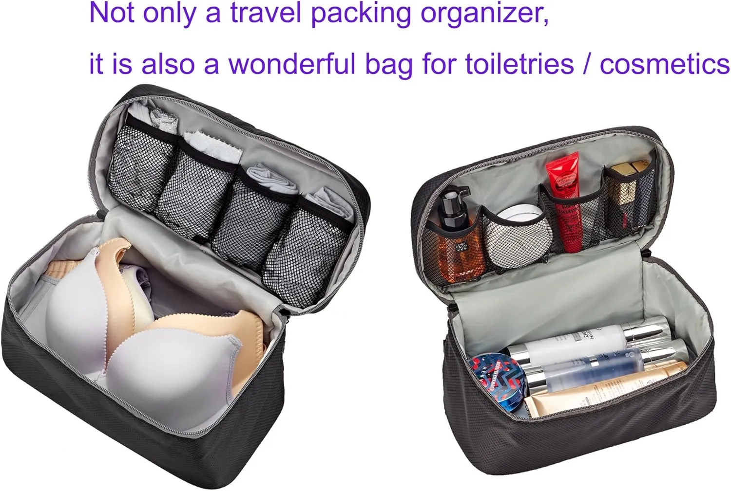 SACSTAR Travel Toiletry Bag for Women, Bra Organizer Underwear Storage Bag For Cosmetics, Toiletries, Hotel, Home, Bathroom, Airplane