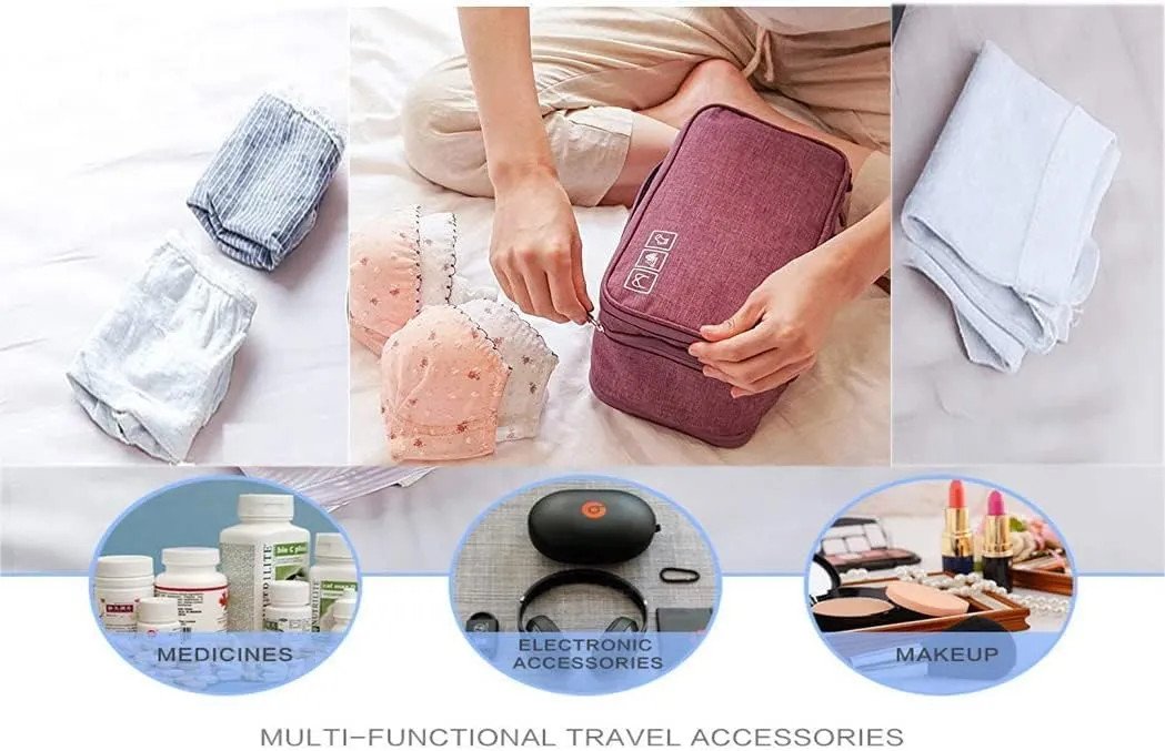 SACSTAR Travel Toiletry Bag for Women, Bra Organizer Underwear Storage Bag For Cosmetics, Toiletries, Hotel, Home, Bathroom, Airplane