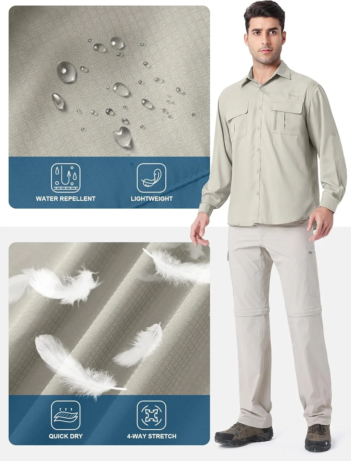 Safari Shirts for Men for Africa UV Sun Protection Lightweight Quick Dry Moisture Wicking for Hiking Fishing Travel Outdoor