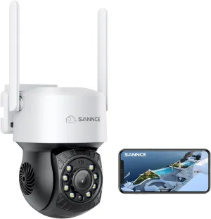 SANNCE Security Camera Wireless 4MP, 350° Pan 90° Tilt 16x Digital Zoom CCTV IP Camera 2.5K, Color Night Vision, Two-Way Talk, Works with Alexa and Google Assistant, Human Detection, Smart Tracking