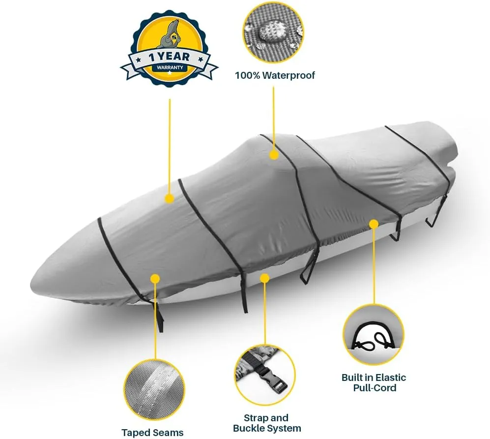 Seal Skin Covers Tri Hull Boat Cover, Waterproof Marine-Grade Cover Fits Up to 15'L & 86" W, Heavy-Duty & UV-Resistant, Secure Fit with Straps for All-Weather Protection