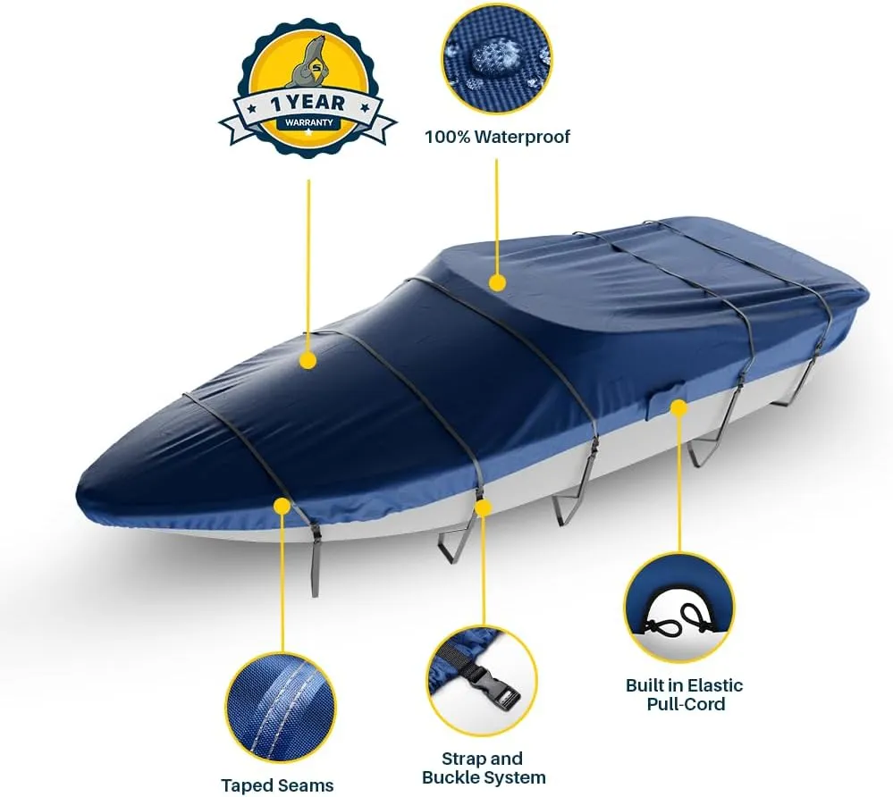 Seal Skin Covers Universal Boat Cover, Waterproof Marine-Grade Cover for 12'-14' L & Up to 68" W, Heavy-Duty & UV-Resistant, Ideal for Bass Boats, V-Hull, Fishing & Runboat