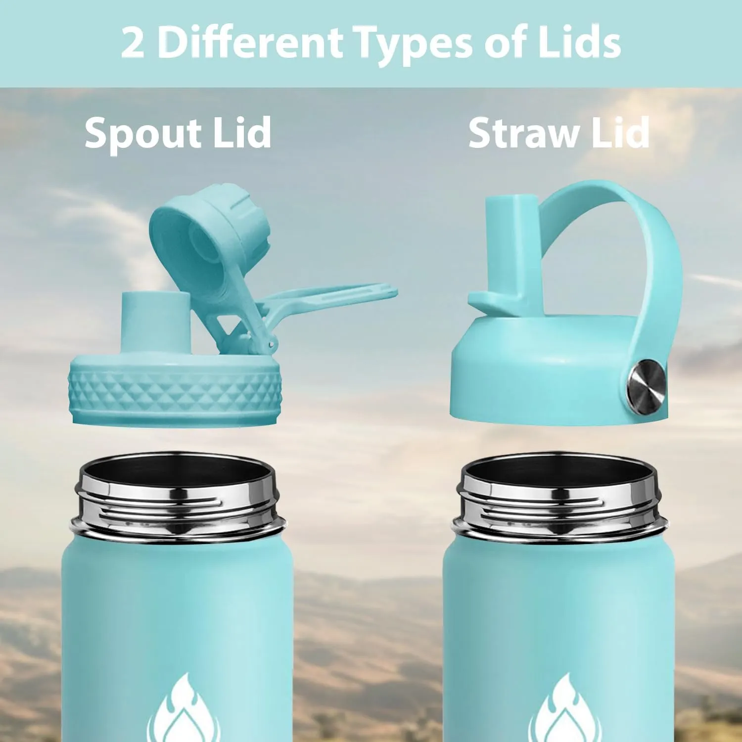 SENDESTAR Water Bottle 40oz Double Wall Vacuum Insulated Leak Proof Stainless Steel Sports Water Bottle—Wide Mouth with New Flex Straw Lid & Spout Lid (Bubble Gum)