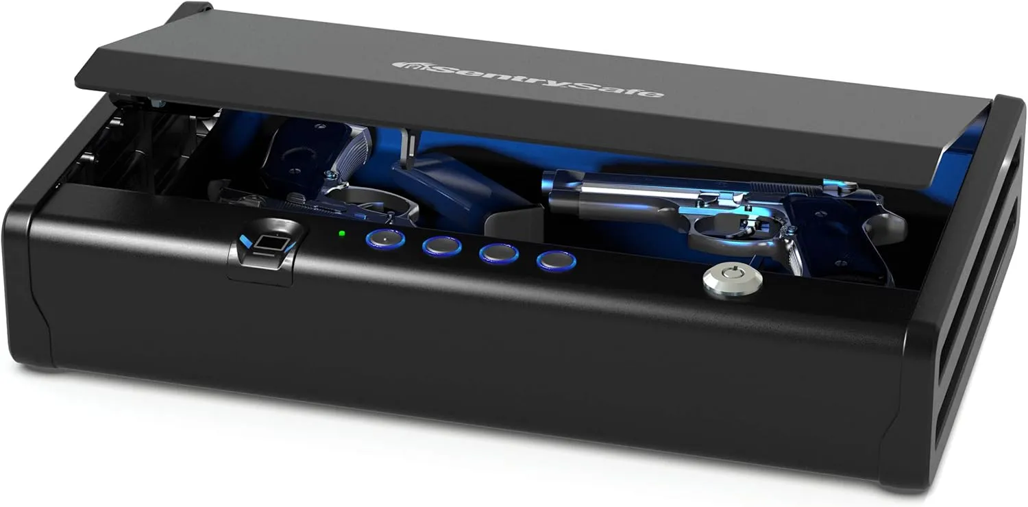 SentrySafe Biometric Gun Safe for Handguns, Fingerprint Gun Safe with Interior Light, 2 Handgun Capacity, Firearm Storage with Bolt Down Kit, QAP2BLX