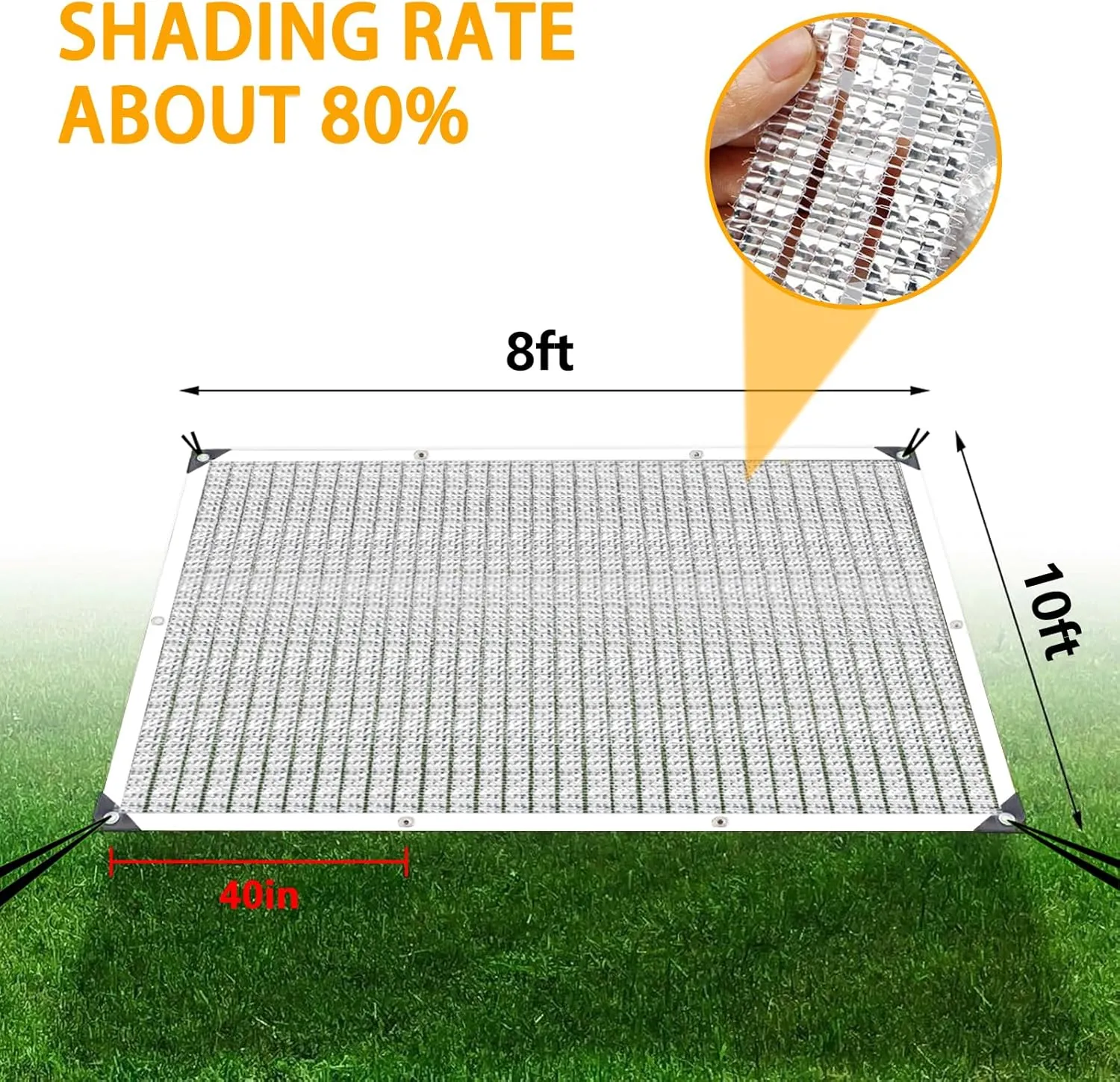 Shade Cloth - 80% Garden Shade Cloth, Mesh Tarp - for Greenhouse Plants Patio Sun Shade - for Cars Pergola Chicken Coops Dogs with Grommets Outdoor Shade Covers