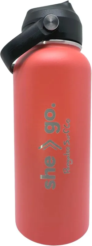 She go. Insulated Sports Water Bottle 2 Lids - Stainless Steel Metal - Women and Girls - Thermos - Double Walled Insulation (Coral, 32 oz)