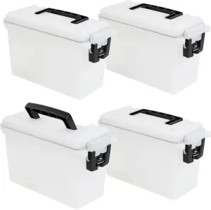 Sheffield 12758 4-Pack Ammo Storage Box, Stackable .30 Cal Field Boxes, Water and Dust Resistant, Lockable Storage Box with Handle, Secures Hunting Gear, Supplies, and Bullets, Made in the USA, Frost
