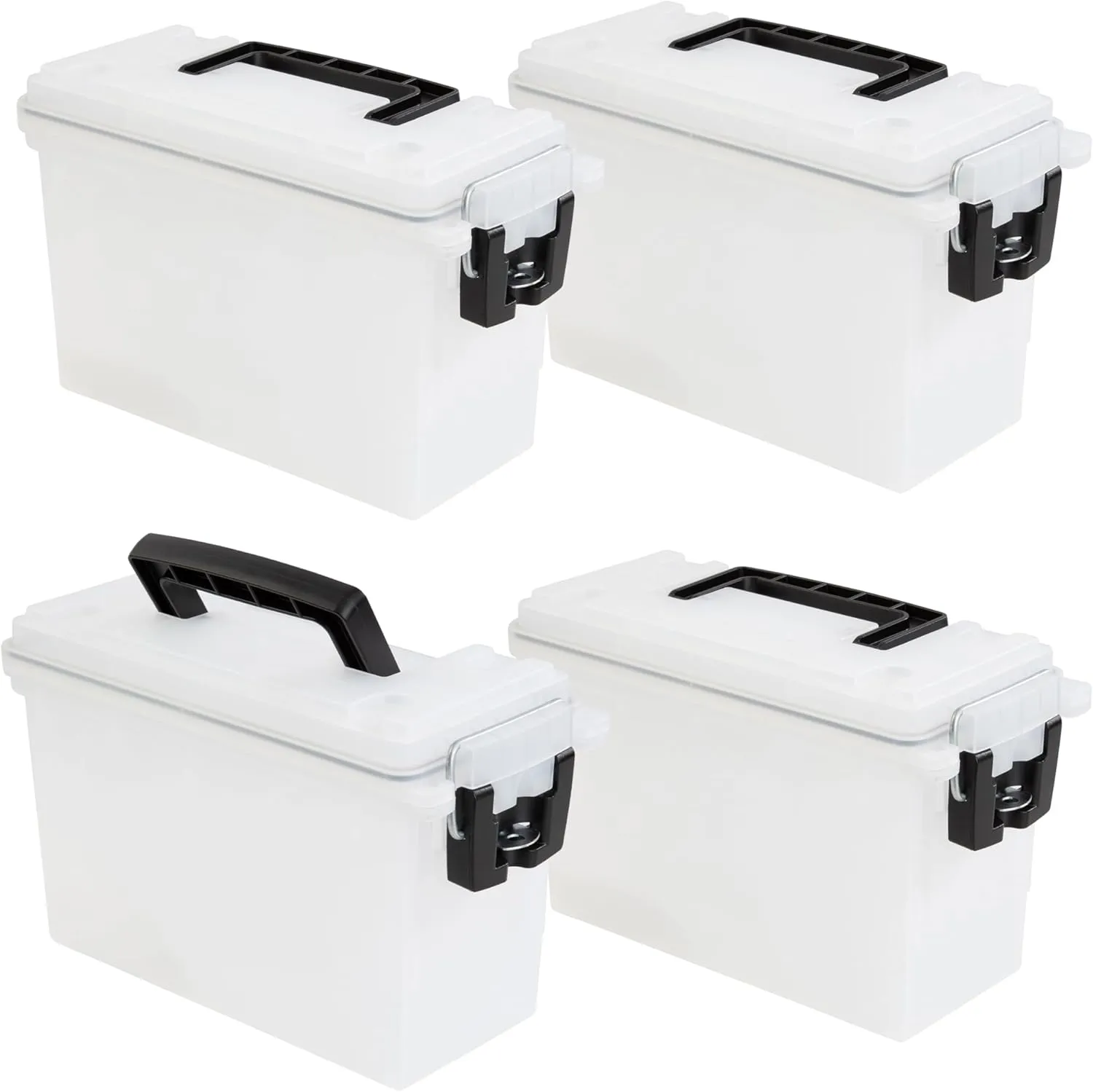 Sheffield 12758 4-Pack Ammo Storage Box, Stackable .30 Cal Field Boxes, Water and Dust Resistant, Lockable Storage Box with Handle, Secures Hunting Gear, Supplies, and Bullets, Made in the USA, Frost