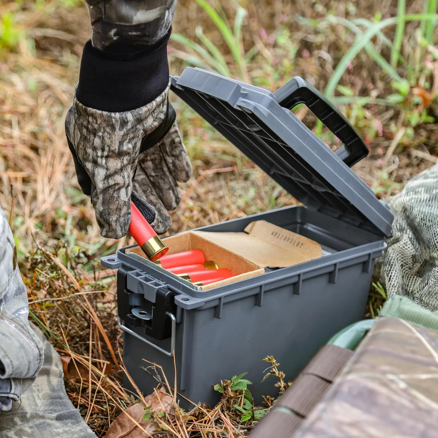 Sheffield 12759 4-Pack Ammo Storage Box, Stackable .30 Cal Field Boxes, Water and Dust Resistant, Lockable Storage Box with Handle, Secures Hunting Gear, Supplies, and Bullets, Made in the USA, Gray