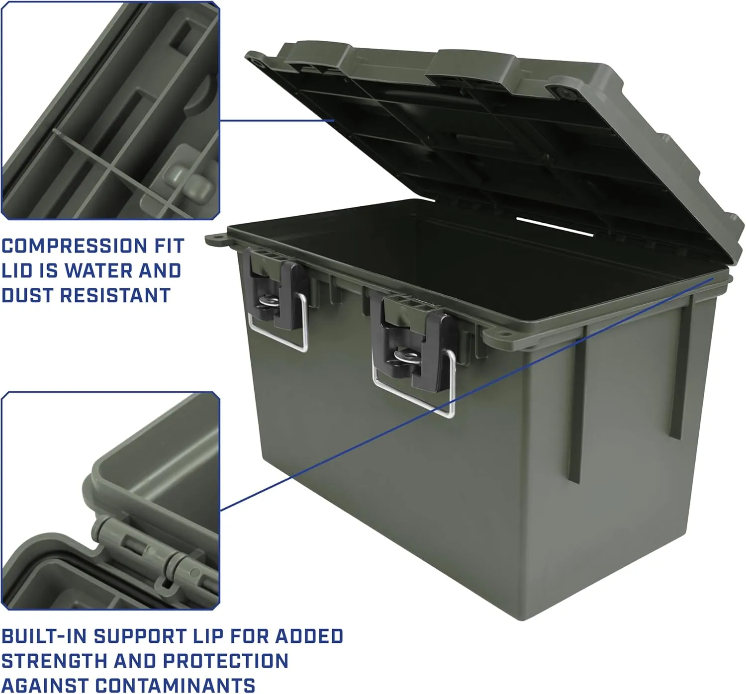 Sheffield 12765 4-Pack XL Ammo Storage Box, Stackable .50 Cal Field Boxes, Water and Dust Resistant, Lockable Storage Box with Handle, Heavy Duty Protection for Hunting Gear, Made in the USA, Green
