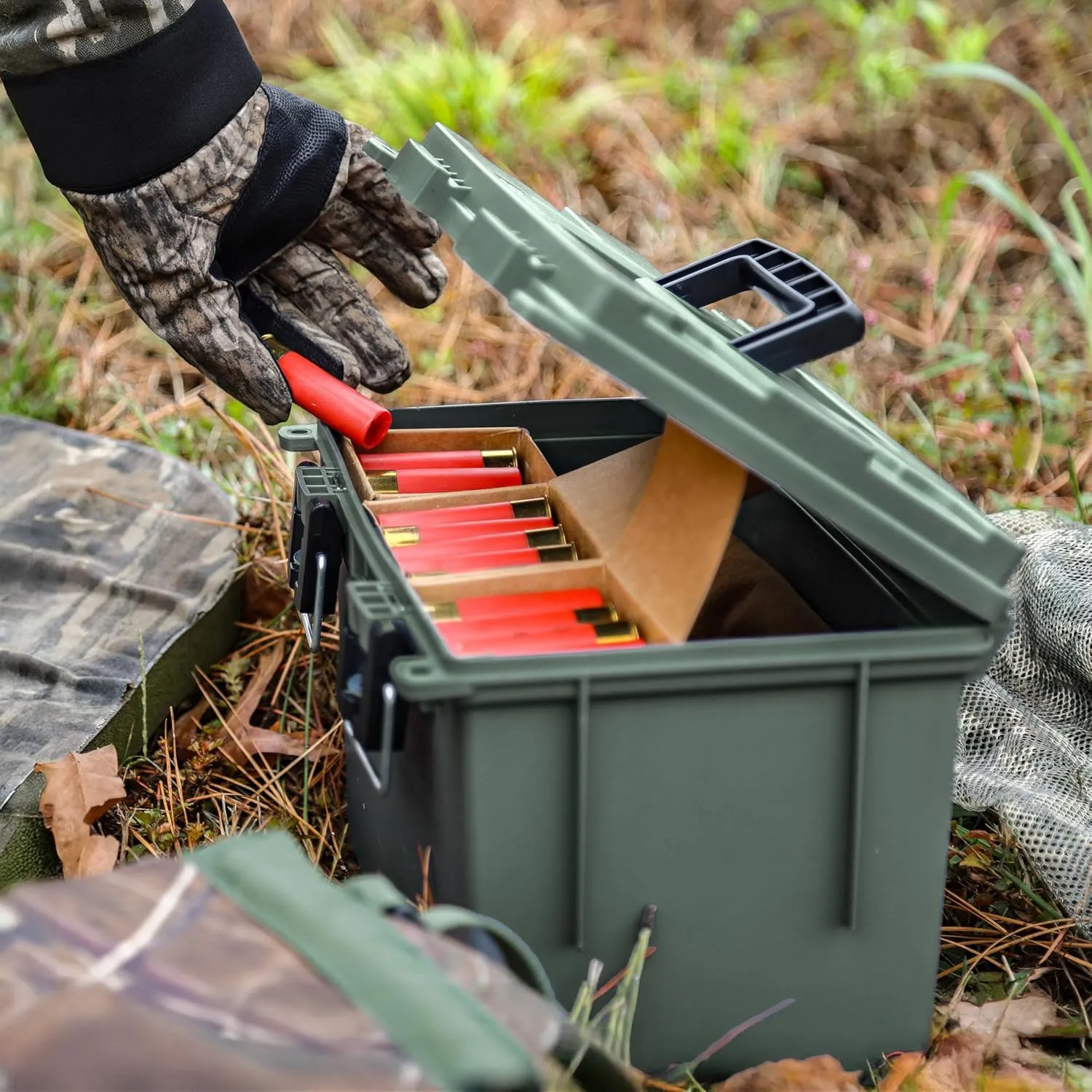 Sheffield 12765 4-Pack XL Ammo Storage Box, Stackable .50 Cal Field Boxes, Water and Dust Resistant, Lockable Storage Box with Handle, Heavy Duty Protection for Hunting Gear, Made in the USA, Green