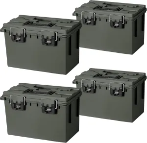 Sheffield 12765 4-Pack XL Ammo Storage Box, Stackable .50 Cal Field Boxes, Water and Dust Resistant, Lockable Storage Box with Handle, Heavy Duty Protection for Hunting Gear, Made in the USA, Green