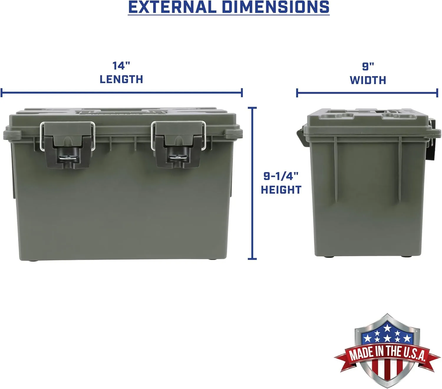 Sheffield 12765 4-Pack XL Ammo Storage Box, Stackable .50 Cal Field Boxes, Water and Dust Resistant, Lockable Storage Box with Handle, Heavy Duty Protection for Hunting Gear, Made in the USA, Green