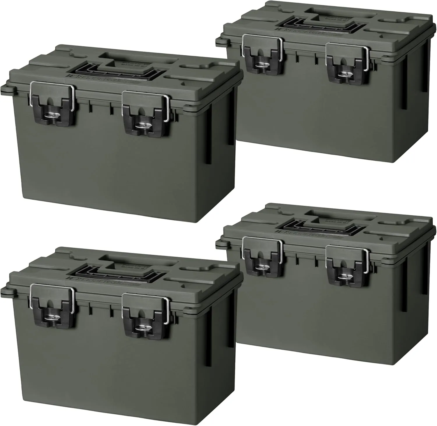 Sheffield 12765 4-Pack XL Ammo Storage Box, Stackable .50 Cal Field Boxes, Water and Dust Resistant, Lockable Storage Box with Handle, Heavy Duty Protection for Hunting Gear, Made in the USA, Green