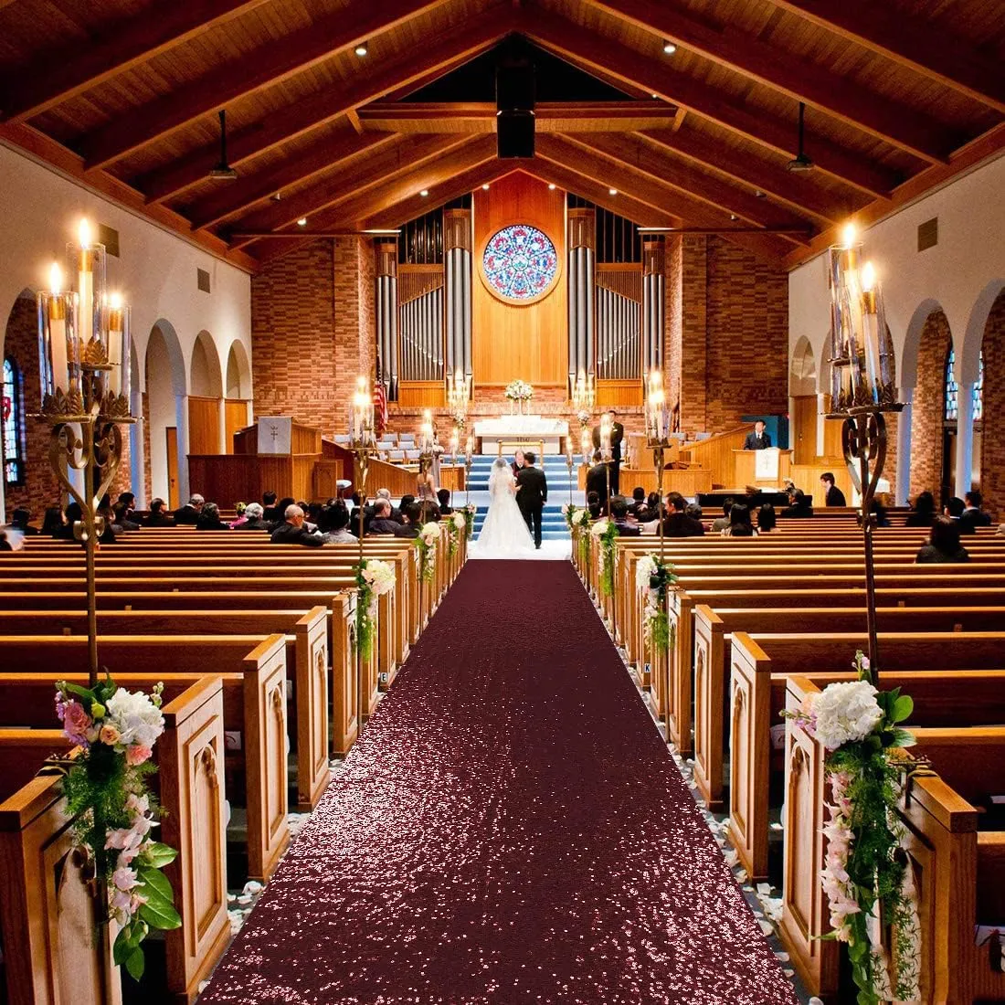 ShinyBeauty Sequin Aisle Runner Rug 4x15FT - Sparkly Burgundy Carpet for Wedding, Christmas, Party Decor - Glittering Floor Mat (48x180 Inch)