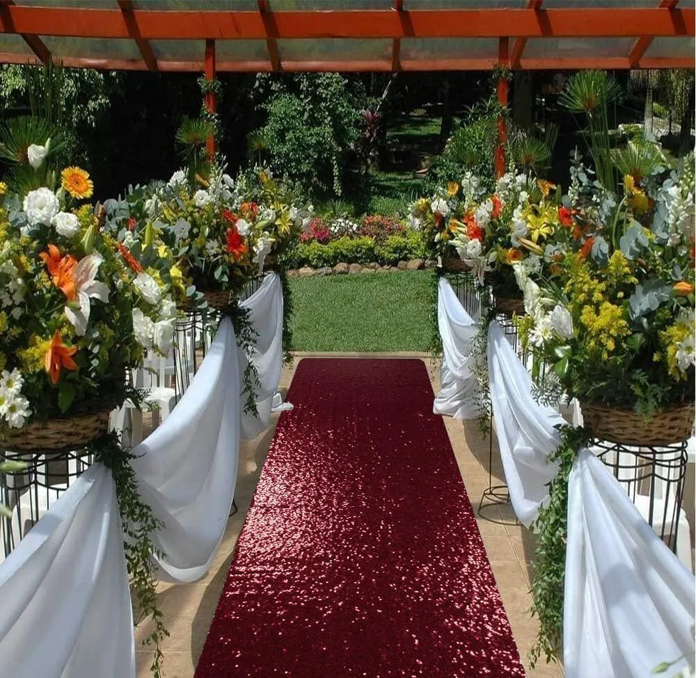 ShinyBeauty Sequin Aisle Runner Rug 4x15FT - Sparkly Burgundy Carpet for Wedding, Christmas, Party Decor - Glittering Floor Mat (48x180 Inch)