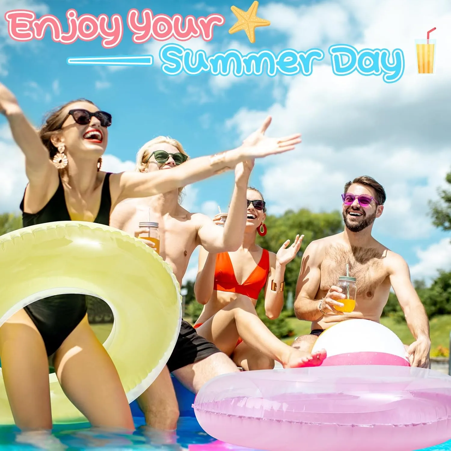 ShinyRelief 6 Pcs Inflatable Pool Floats 30''Macaron Swim Inner Tube for People Clear Pool Rings Toys Floats for Summer Beach Swimming Pool Luau Party Favor Decor