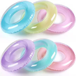 ShinyRelief 6 Pcs Inflatable Pool Floats 30''Macaron Swim Inner Tube for People Clear Pool Rings Toys Floats for Summer Beach Swimming Pool Luau Party Favor Decor