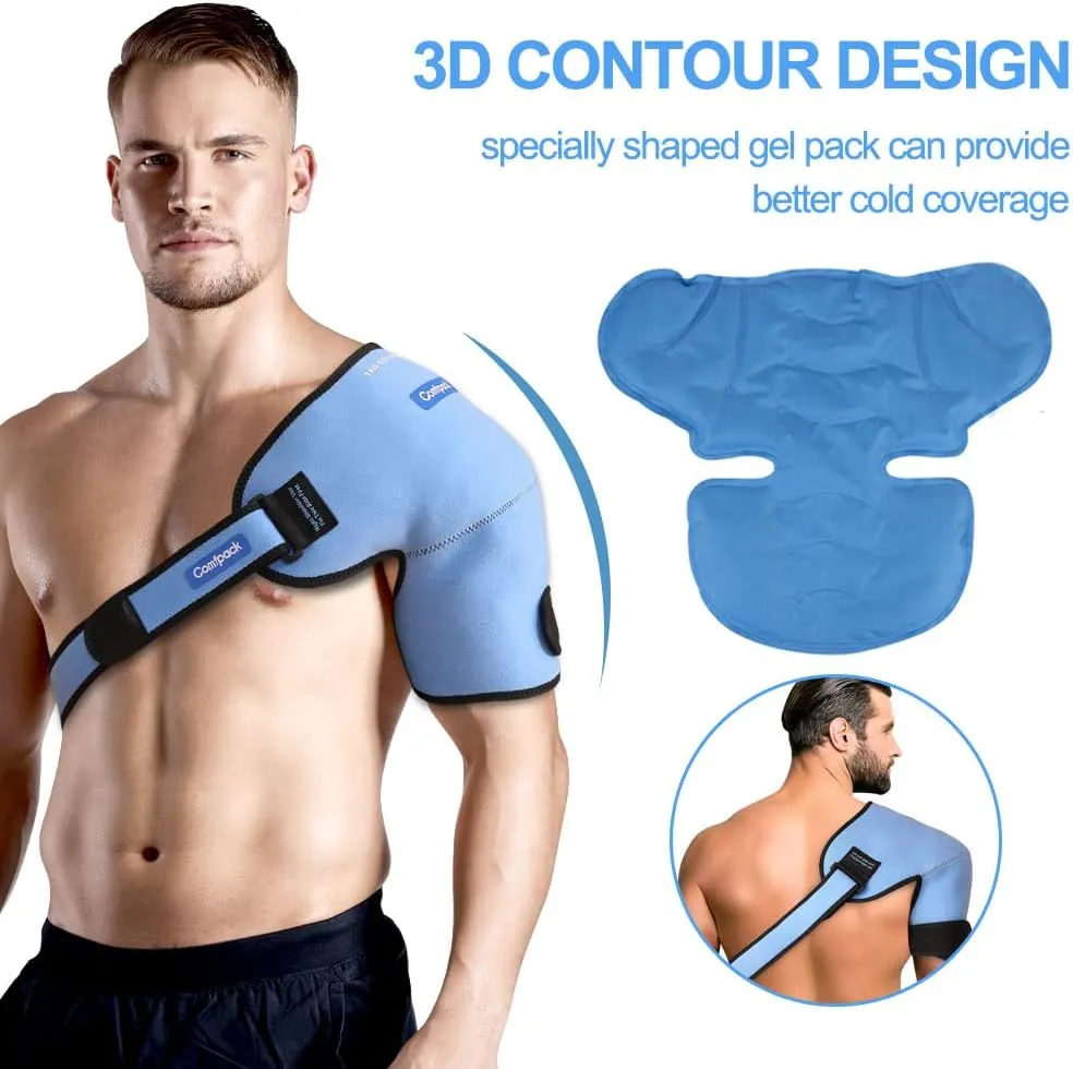 Shoulder Ice Pack Wrap, Shoulder Brace with 3D Ice Pack for Injuries, Reusable Hot Cold Therapy Compression Sleeve for Rotator Cuff Pain Relief Tendonitis, Surgery, Swelling