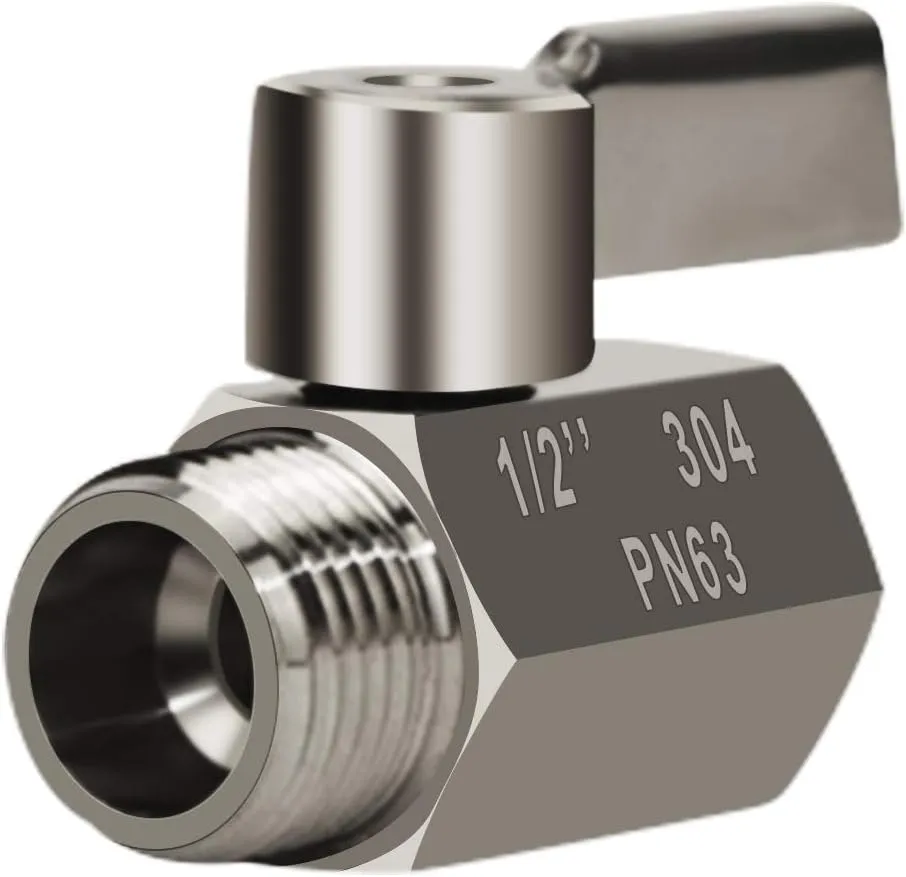 Showerhead Shut Off Valve with Stainless Handle, 304 Stainless Steel Mini Ball Valve(1/2" Female X Male) NPT Thread, Water Flow Control Valve Regulator Chrome, Shower Head Flow Control Valve