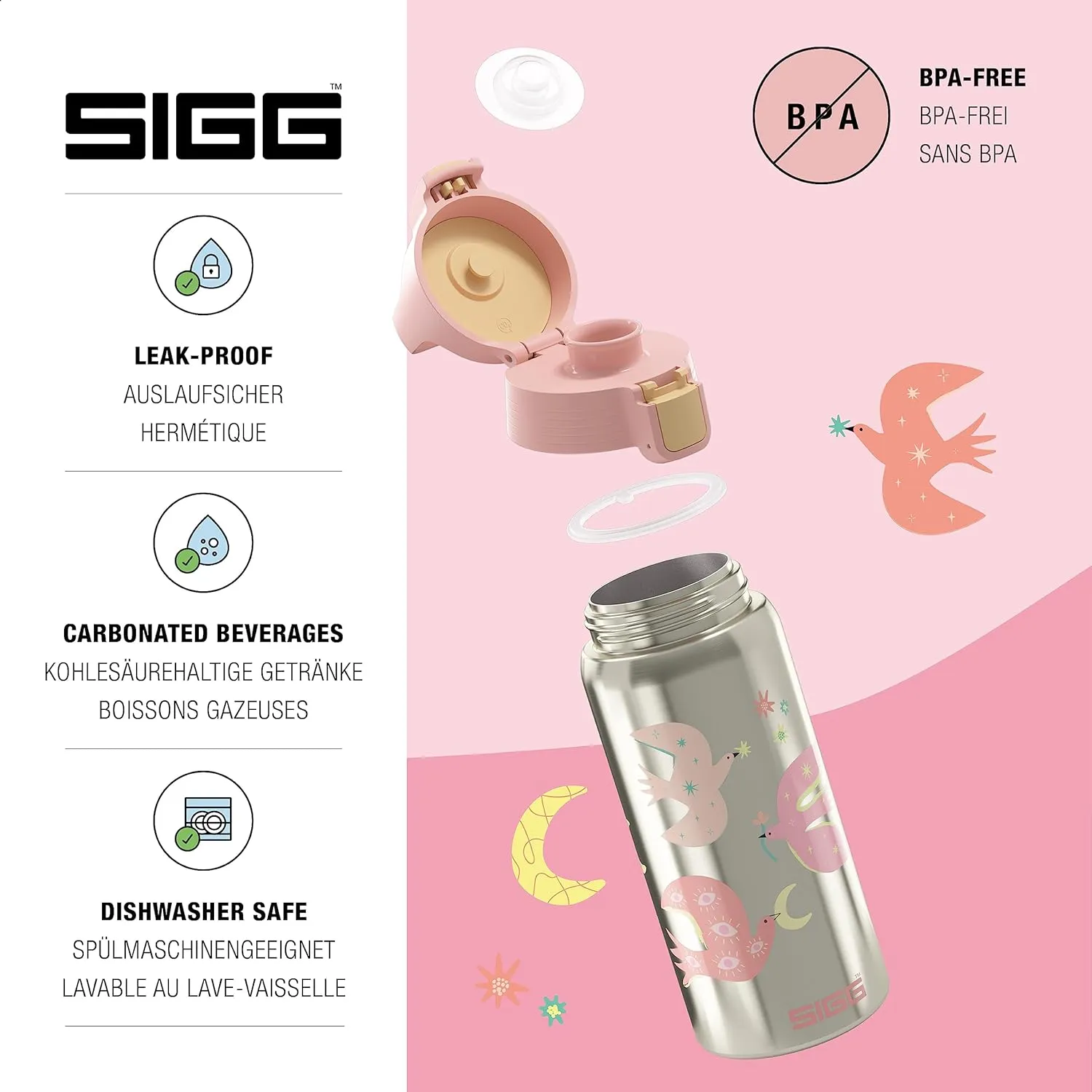 SIGG - Insulated Kids Bottle - Shield One Therm - For Carbonated Beverages - Dishwasher Safe - Stainless Steel - 17 Oz