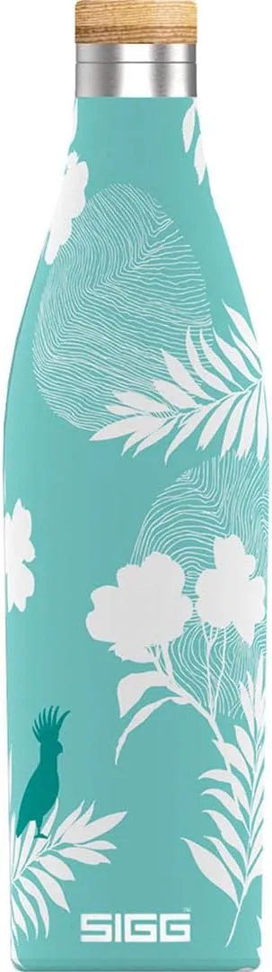 SIGG - Insulated Water Bottle - Meridian Sumatra Birds - Leakproof & Extra-Slim - BPA Free - Plastic Free - 18/8 Stainless Steel - Double Walled - Bamboo Screw Top - Glacier floral - 17 Oz