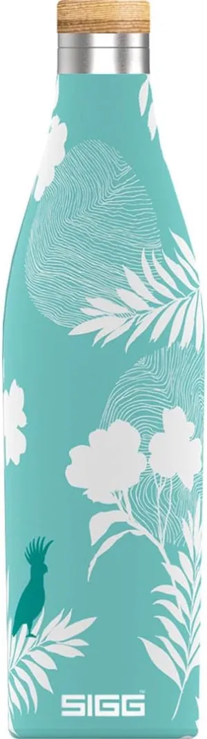 SIGG - Insulated Water Bottle - Meridian Sumatra Birds - Leakproof & Extra-Slim - BPA Free - Plastic Free - 18/8 Stainless Steel - Double Walled - Bamboo Screw Top - Glacier floral - 17 Oz