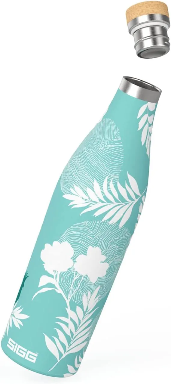SIGG - Insulated Water Bottle - Meridian Sumatra Birds - Leakproof & Extra-Slim - BPA Free - Plastic Free - 18/8 Stainless Steel - Double Walled - Bamboo Screw Top - Glacier floral - 17 Oz